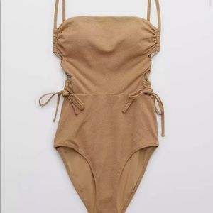 Aerie Lace Up Bandeau One Piece Swimsuit